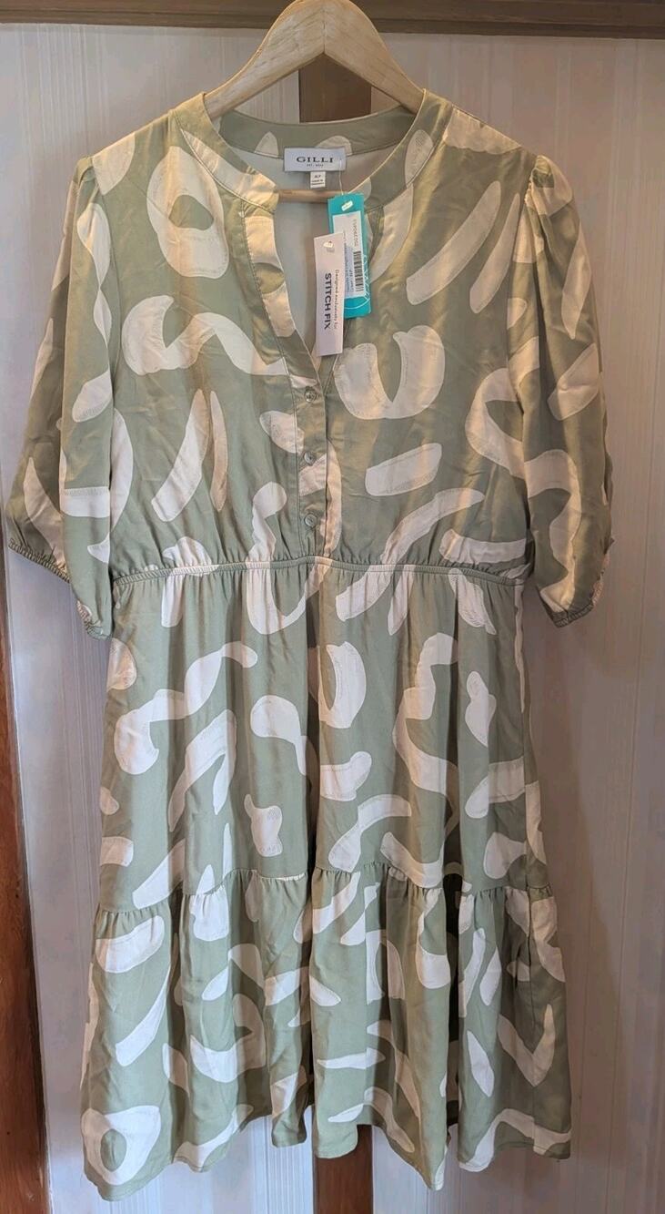 NWT Gilli Dress Women's XLP Olive Green Cream